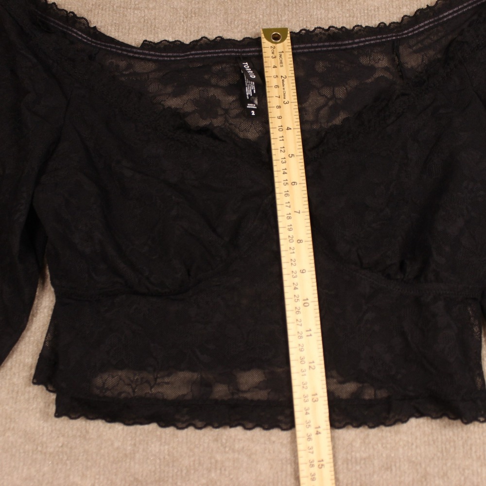 Torrid Black Floral Lace Off Shoulder Crop Top Long Sleeve Gothic Plus Size 2 - Picture 4 of 7